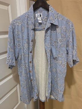 Vintage-Style Silk Light Blue Paisley Short-Sleeve Shirt